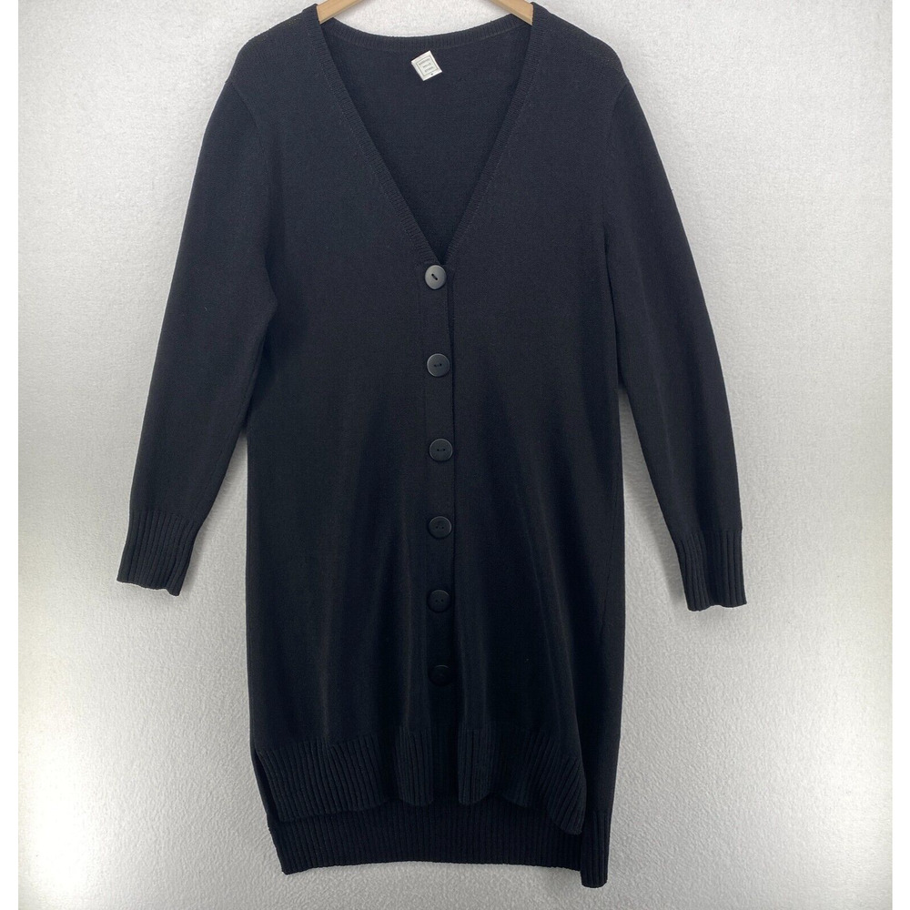 BARBARA WELLS STUDIO Sweater M Duster Cardigan V-Neck Button Front Black USA